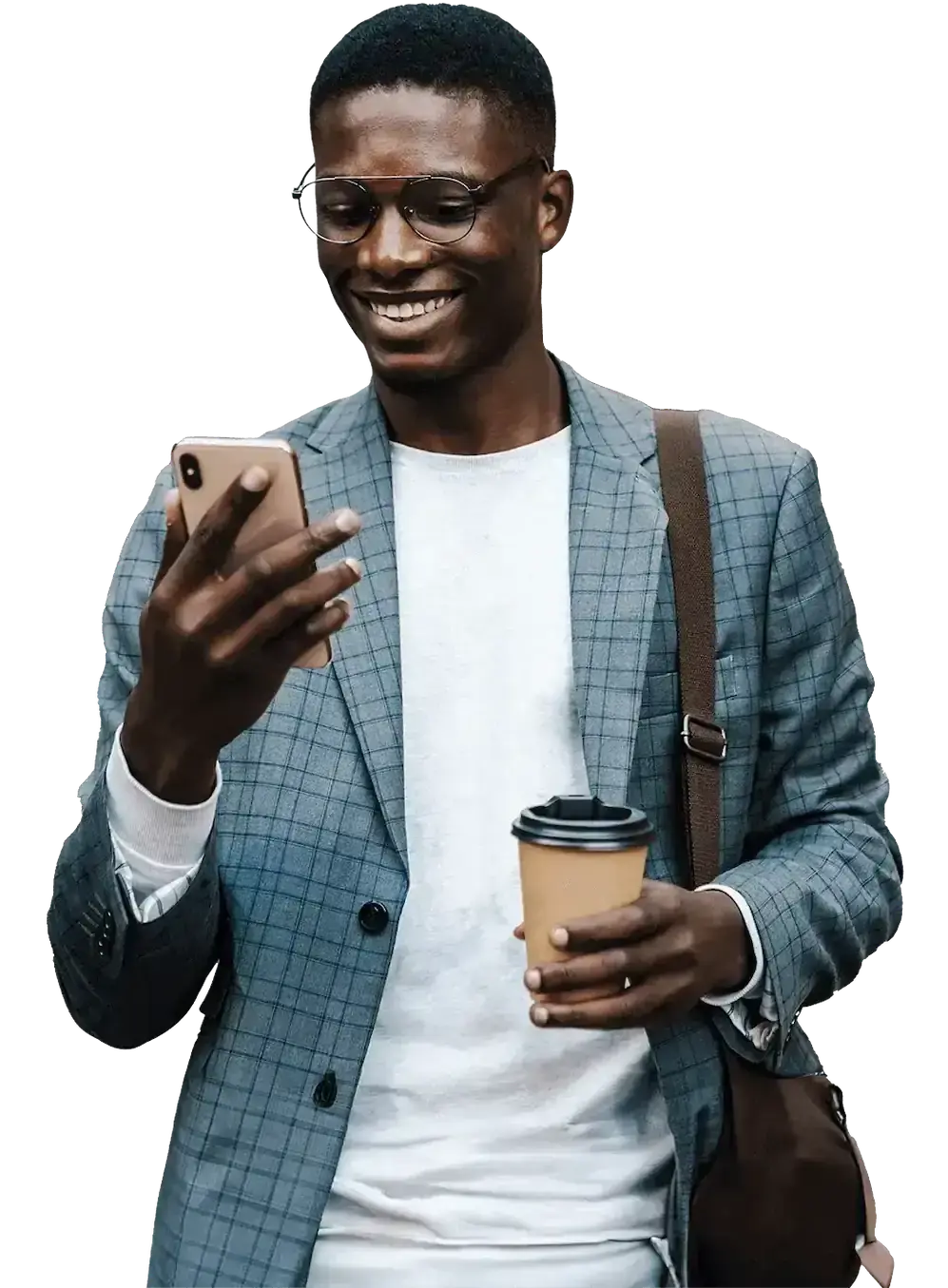 A young man using his mobile to sign up with Deriv - a global online trading broker